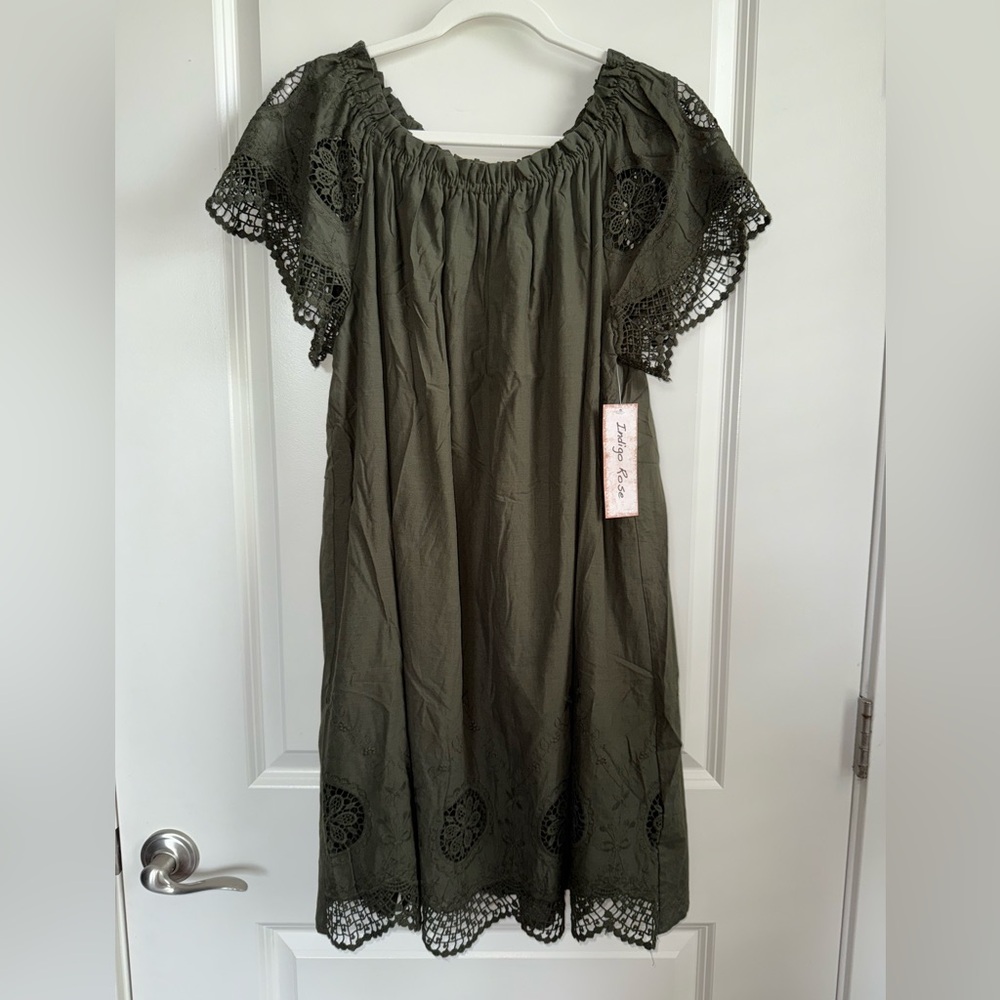 Women’s 3X Indigo Rose Green Lace Trim Dress NWT